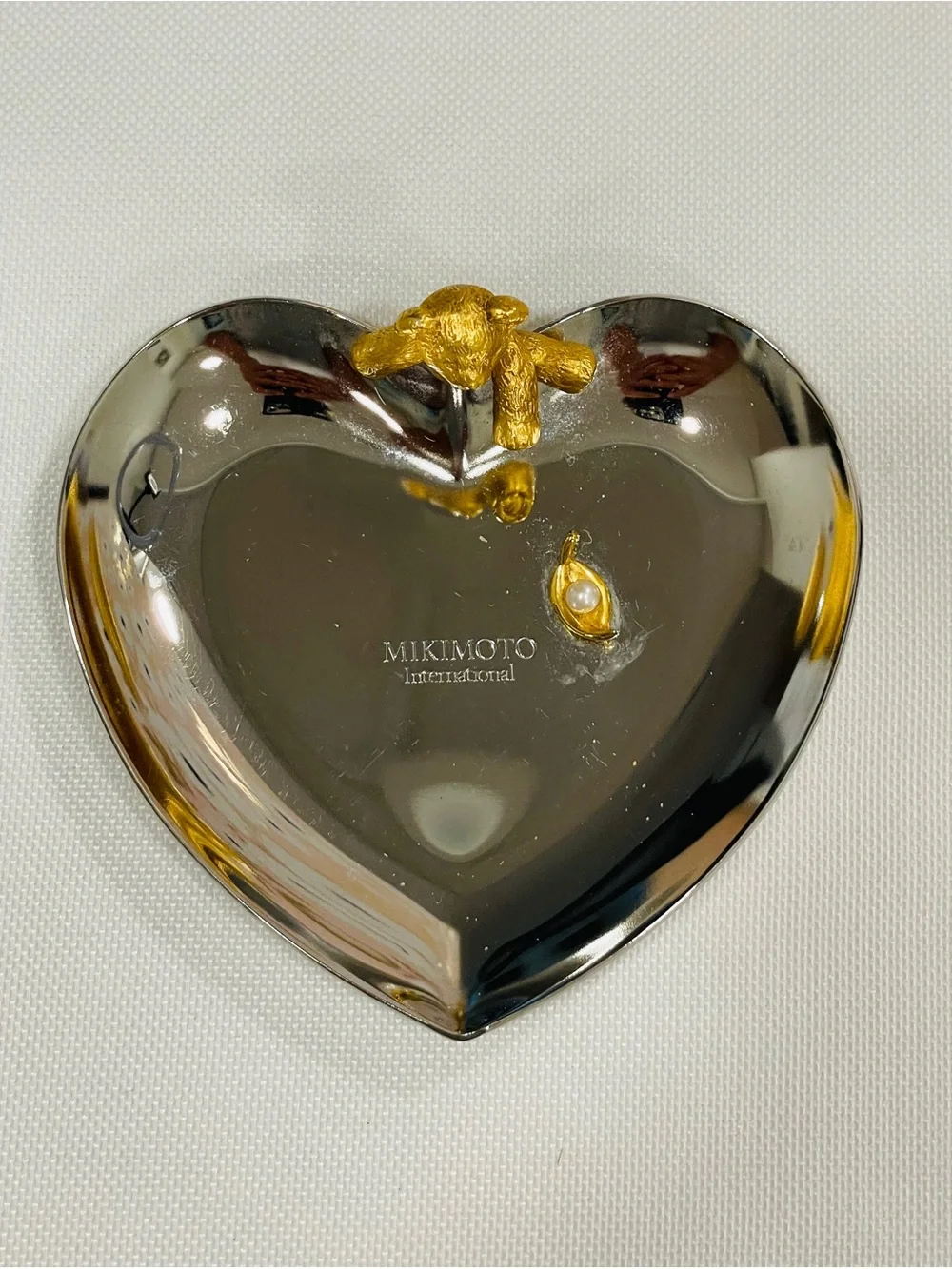Mikimoto Silver Plated Heart Golden Bear with Pearl Jewelry Accessories Tray